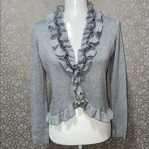 Charter Club Gray Cropped Ruffle Cardigan